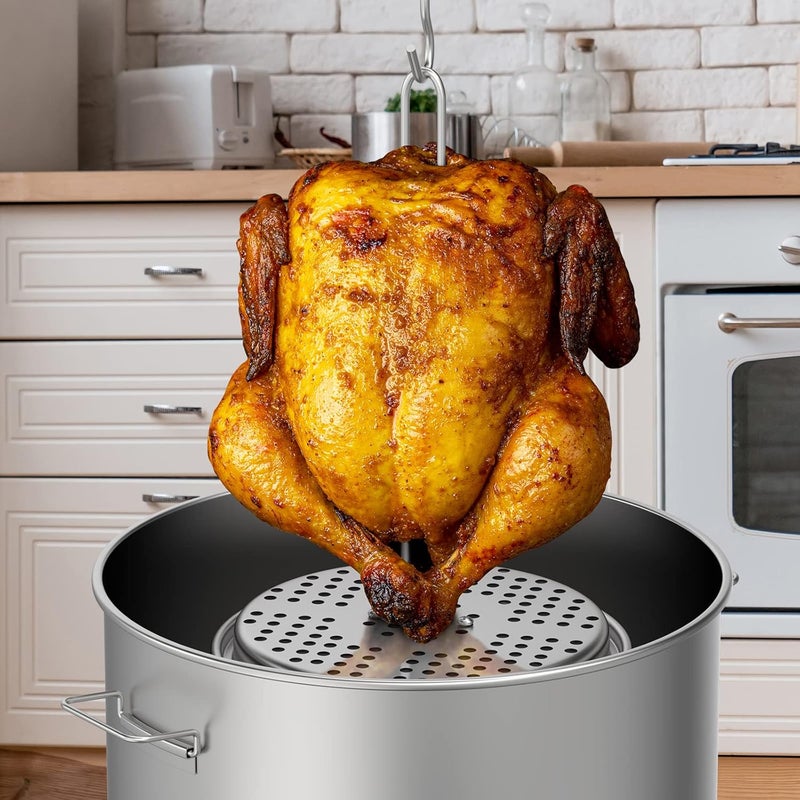 BBQ-PLUS Turkey Chicken Poultry Deep Frying Rack and Handle Lifter Hook for Deep Fry Pot Grill, Turkey Frying Stand Kits and Turkey Fryer Thermometer with Pot Clip for Turkey Chicken Fryer Accessories - Image 5